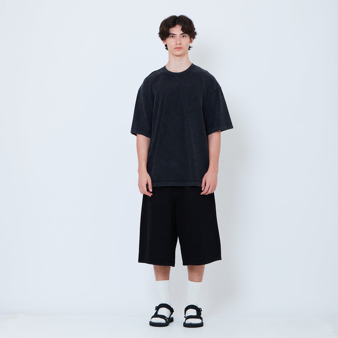 Men Wide Leg Jorts - Black - SM2602022C