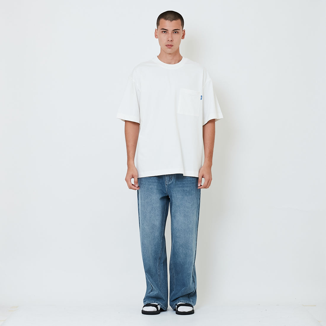 Men Wide Leg Long Jeans - Light Blue - SM2602023A