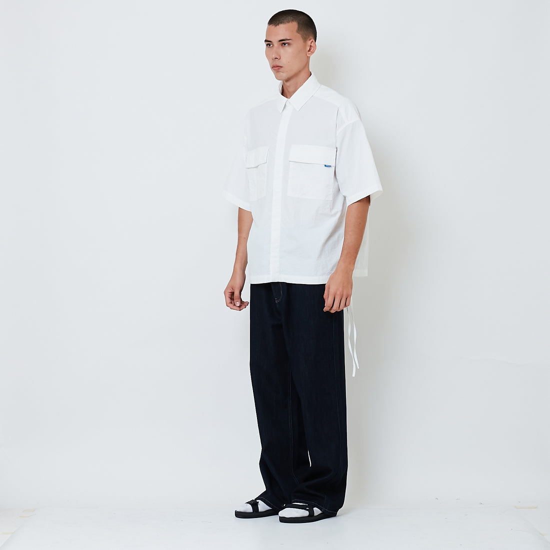 Men Wide Leg Long Jeans - Dark Blue - SM2602023B