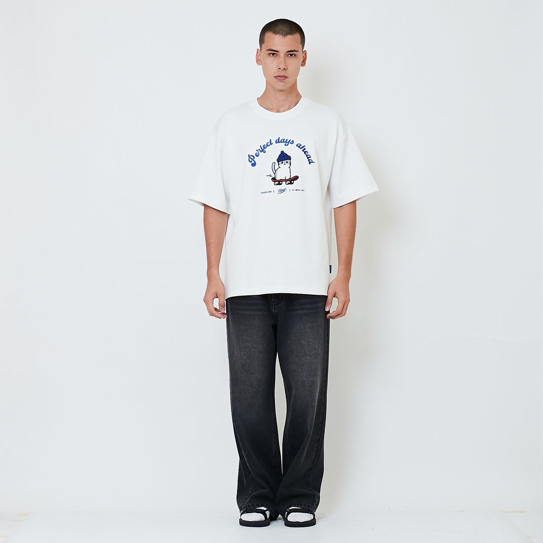 Men Wide Leg Long Jeans - Black - SM2602023C