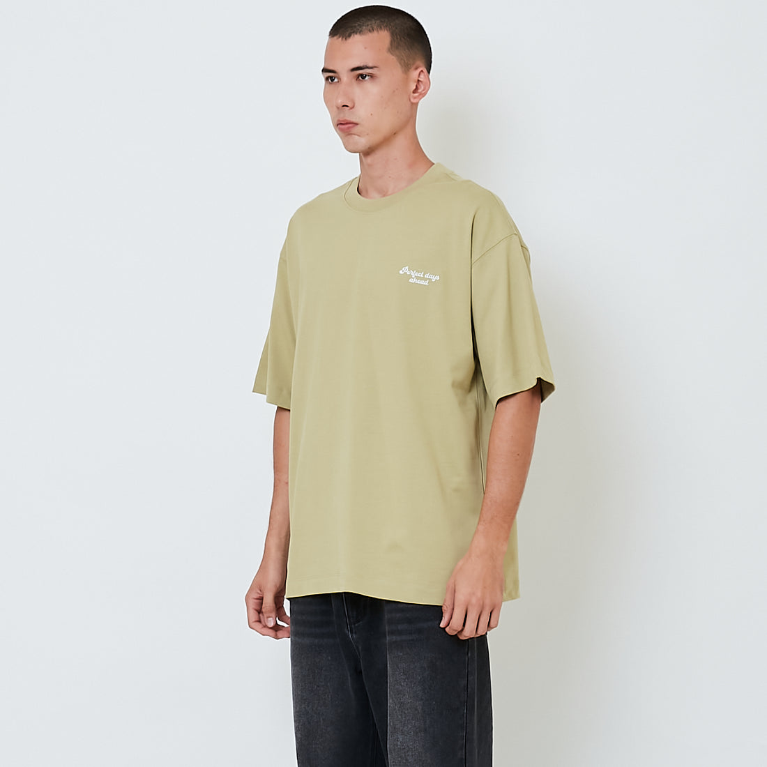 Men Embroidery Oversized Tee - Olive - SM2602025B