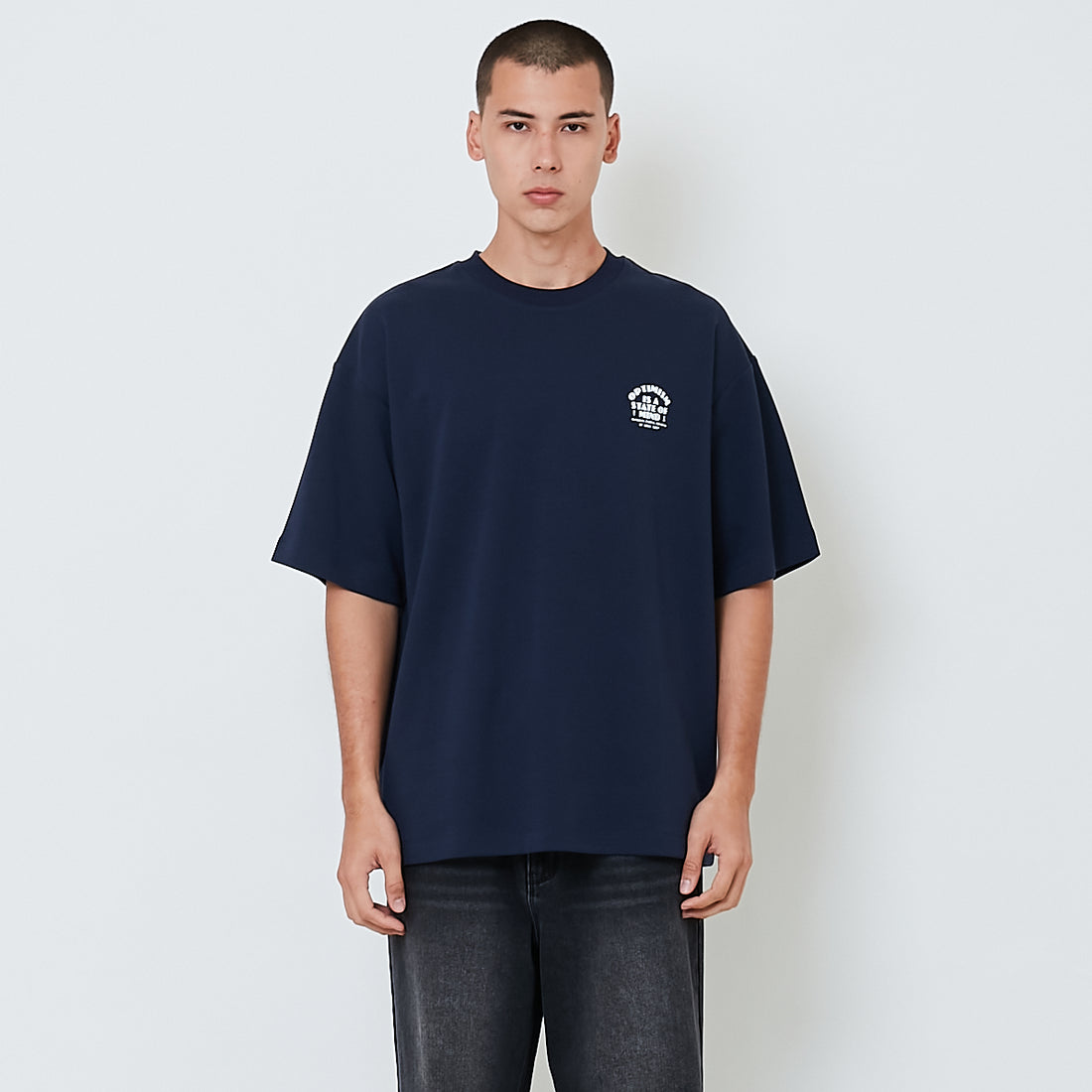 Men Printed Oversized Tee - Navy - SM2602027D