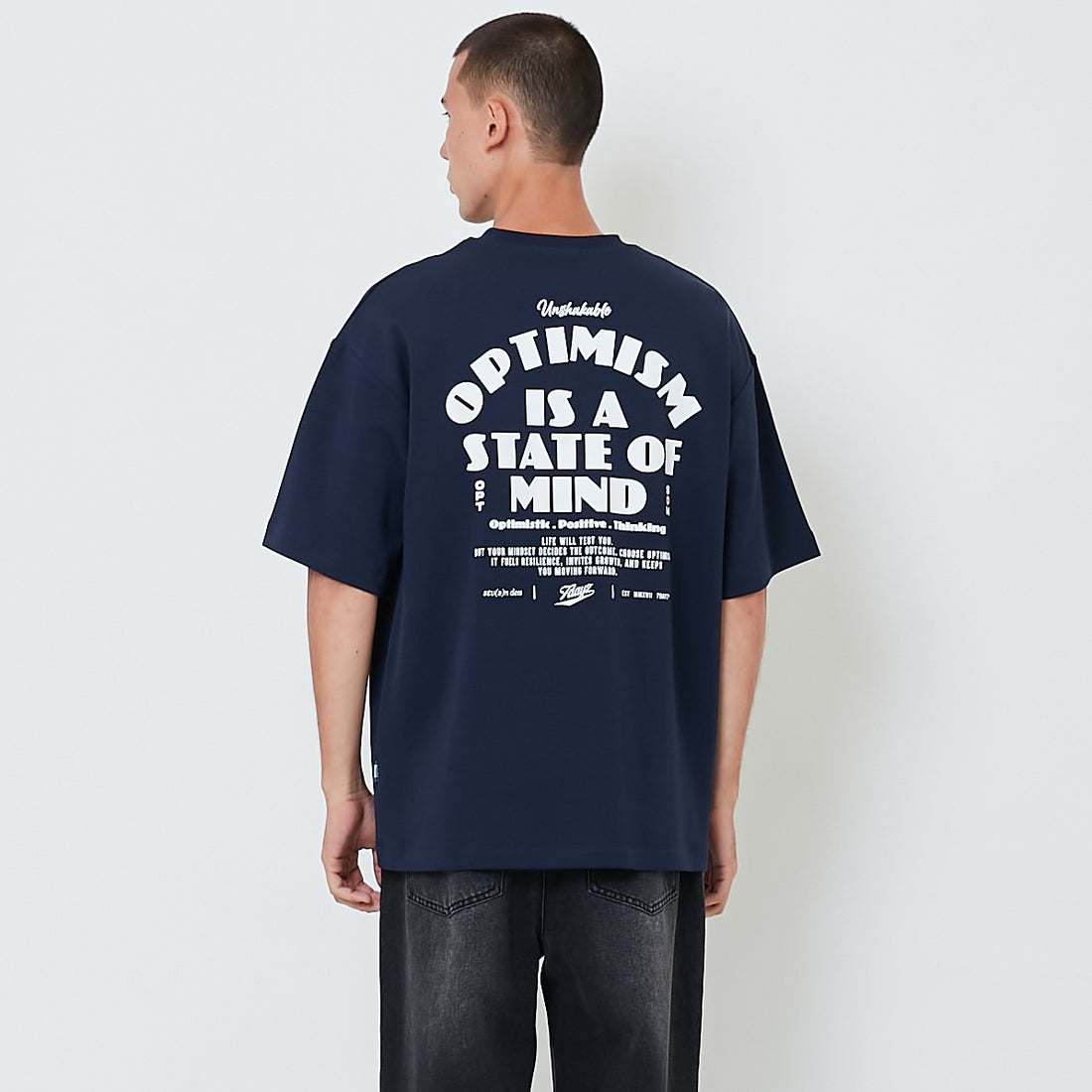 Men Printed Oversized Tee - Navy - SM2602027D
