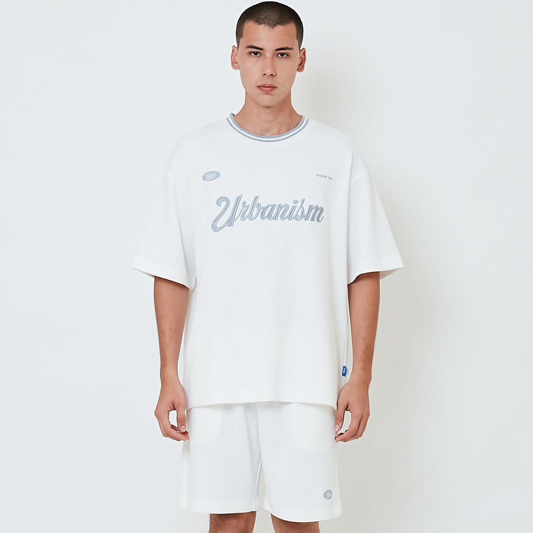 Men Embroidery Oversized Waffle Knit Top - Off White - SM2602028A