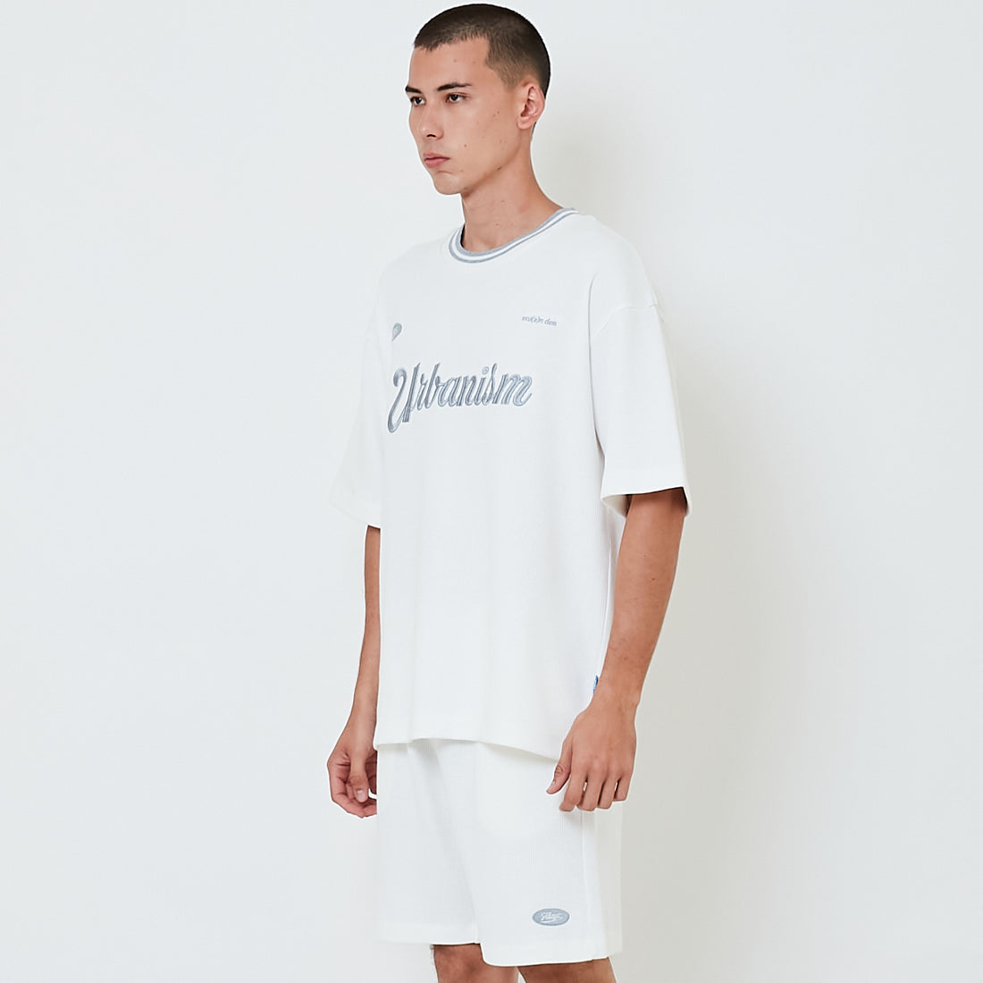 Men Embroidery Oversized Waffle Knit Top - Off White - SM2602028A