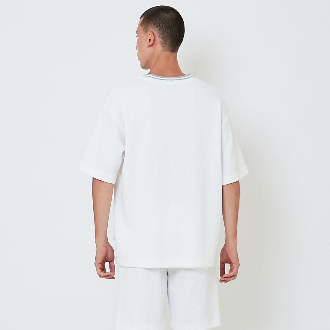 Men Embroidery Oversized Waffle Knit Top - Off White - SM2602028A