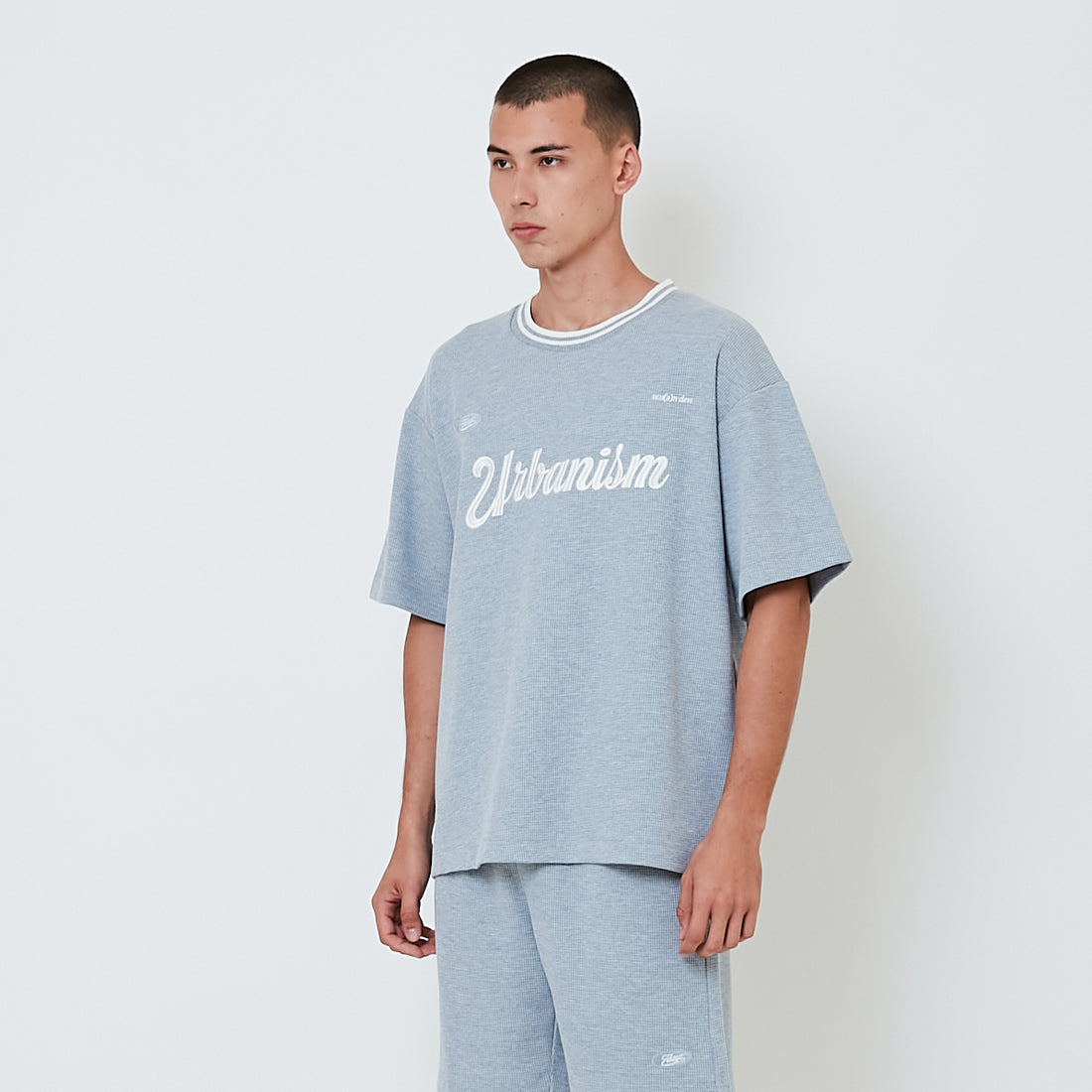 Men Embroidery Oversized Waffle Knit Top - Melange Grey - SM2602028B