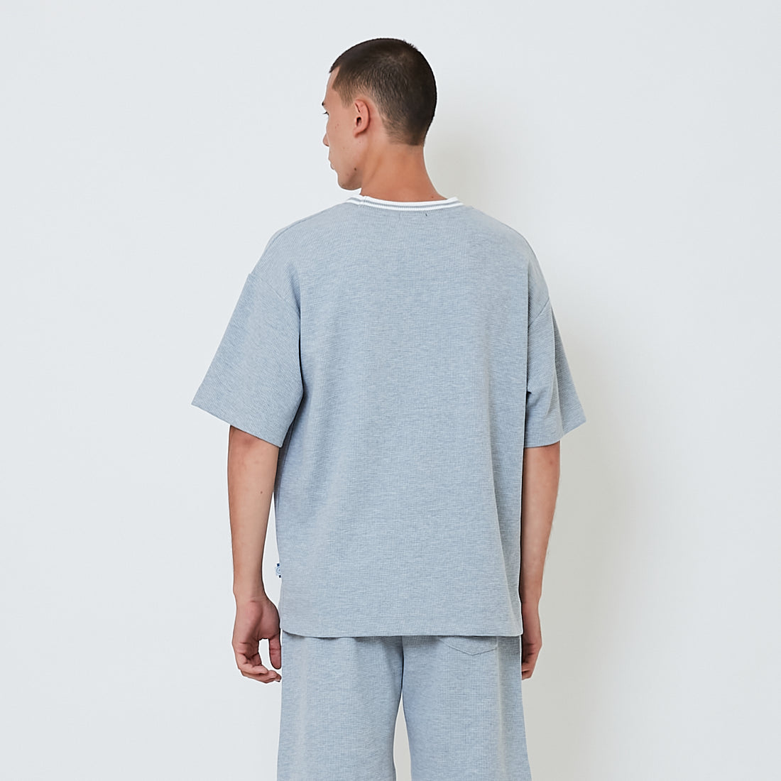 Men Embroidery Oversized Waffle Knit Top - Melange Grey - SM2602028B