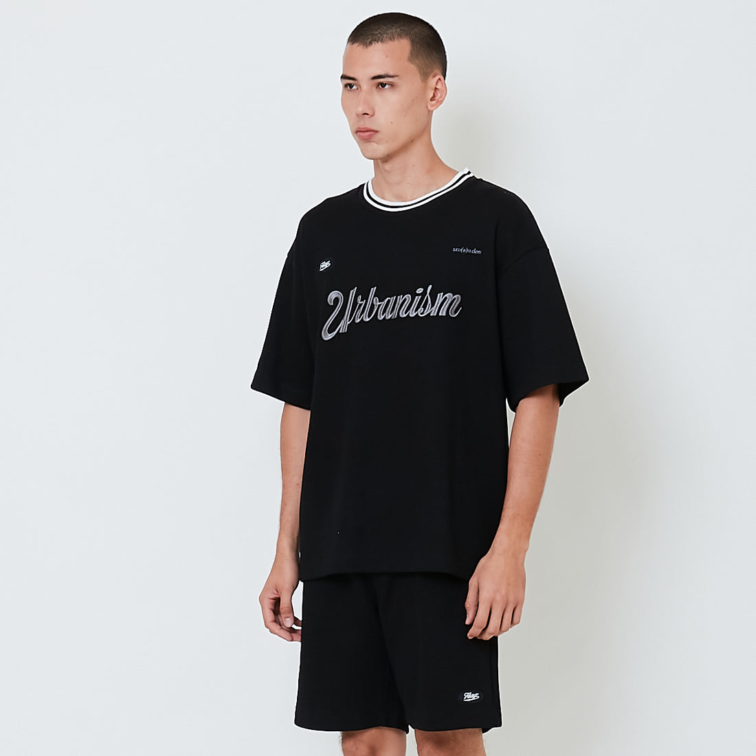 Men Embroidery Oversized Waffle Knit Top - Black - SM2602028C
