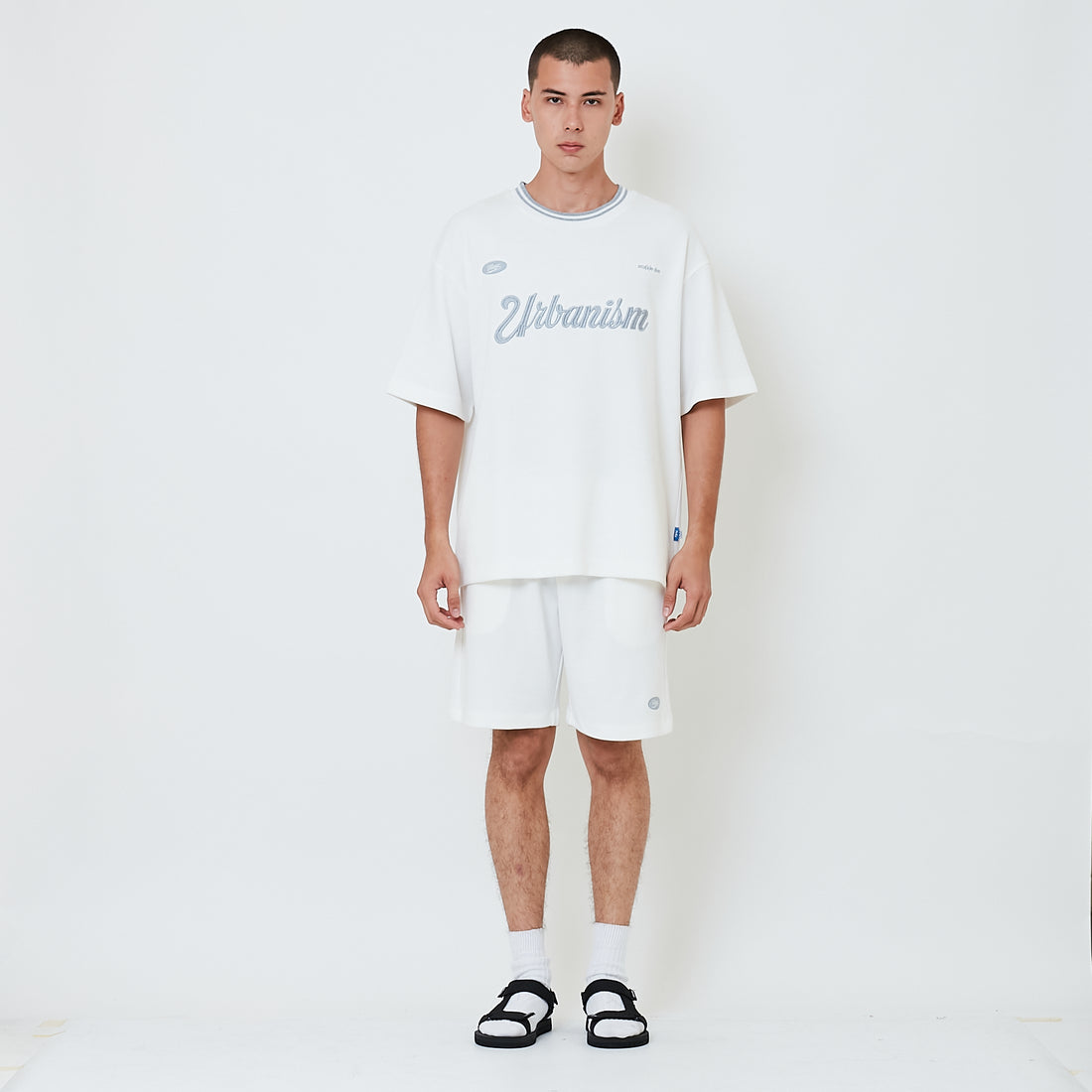 Men Waffle Knit Embroidery Shorts - Off White - SM2602029A