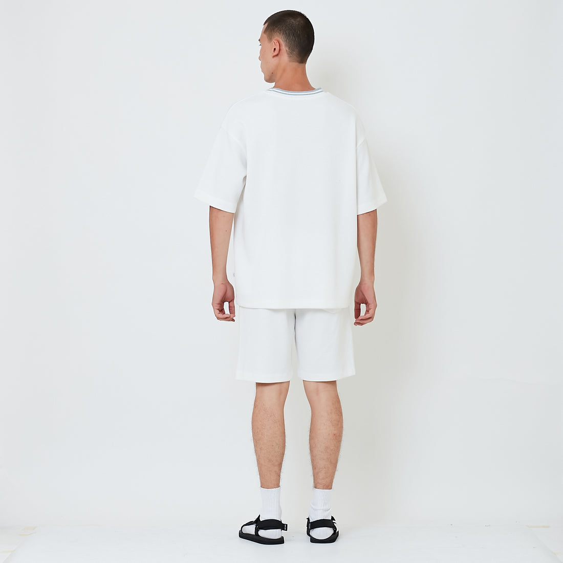 Men Waffle Knit Embroidery Shorts - Off White - SM2602029A