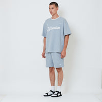 Men Waffle Knit Embroidery Shorts - Melange Grey - SM2602029B
