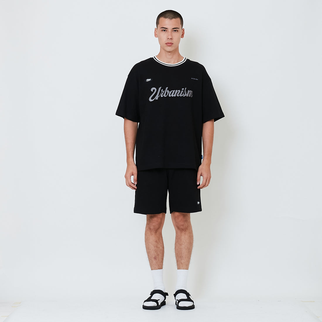 Men Waffle Knit Embroidery Shorts - Black - SM2602029C
