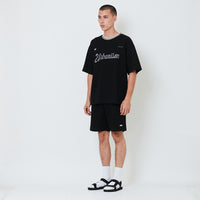 Men Waffle Knit Embroidery Shorts - Black - SM2602029C