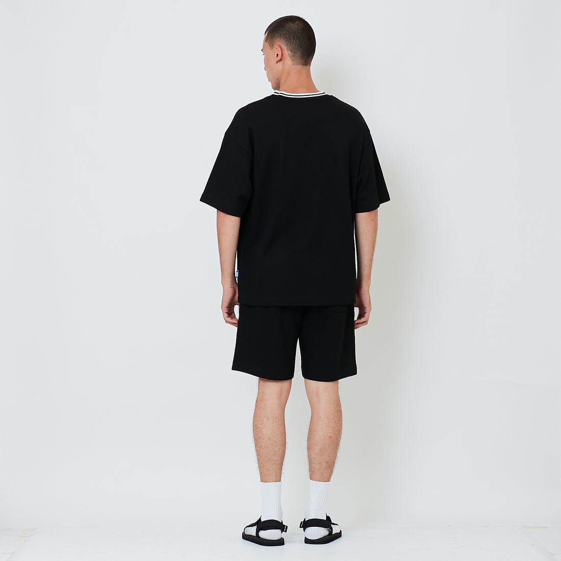Men Waffle Knit Embroidery Shorts - Black - SM2602029C