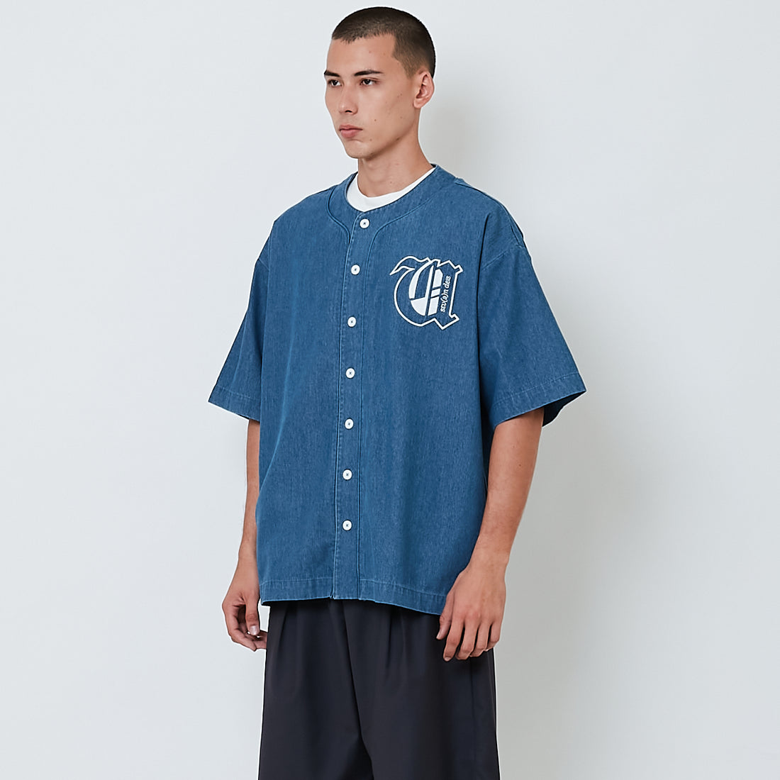 Men Embroidery Baseball Shirt - Blue - SM2603030A