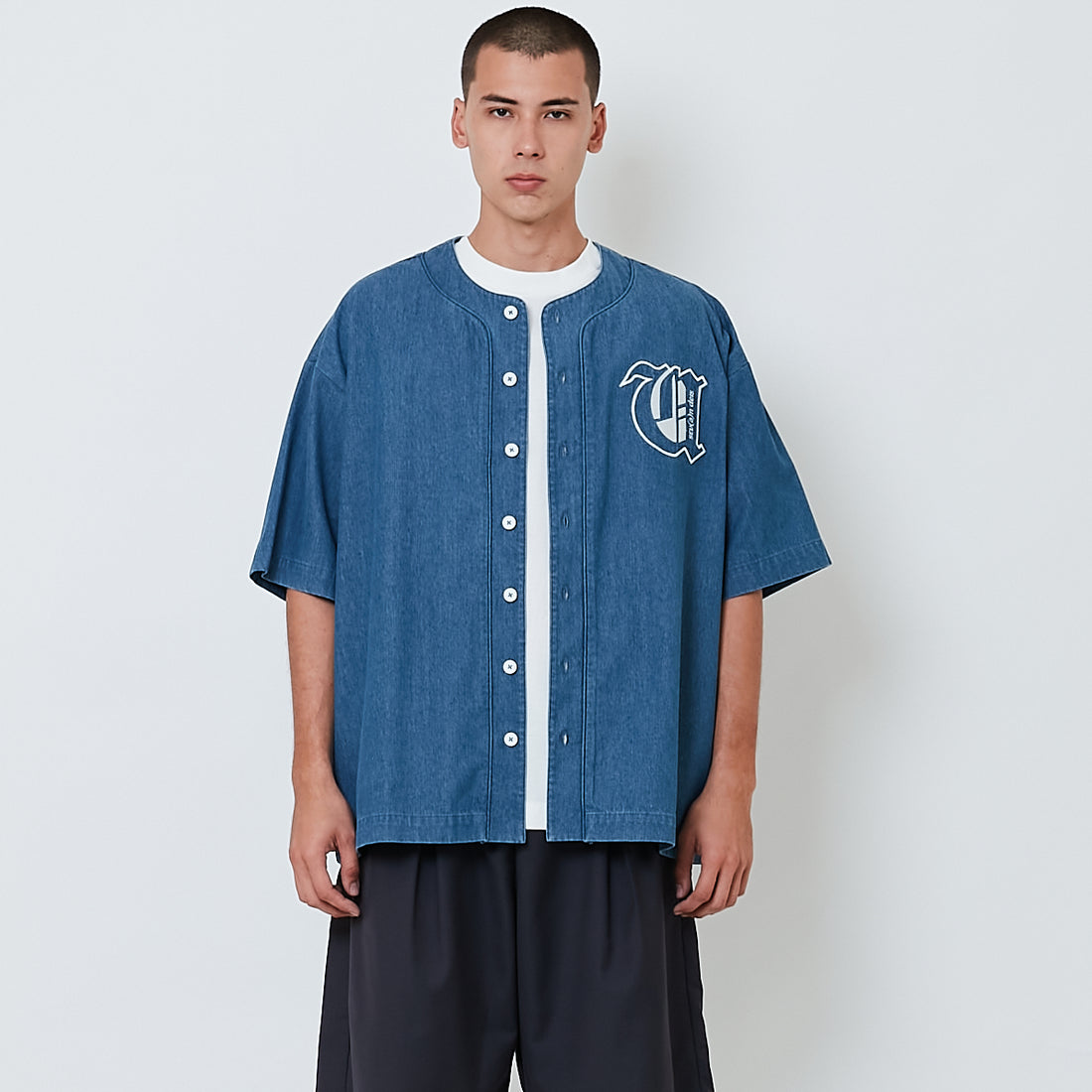 Men Embroidery Baseball Shirt - Blue - SM2603030A