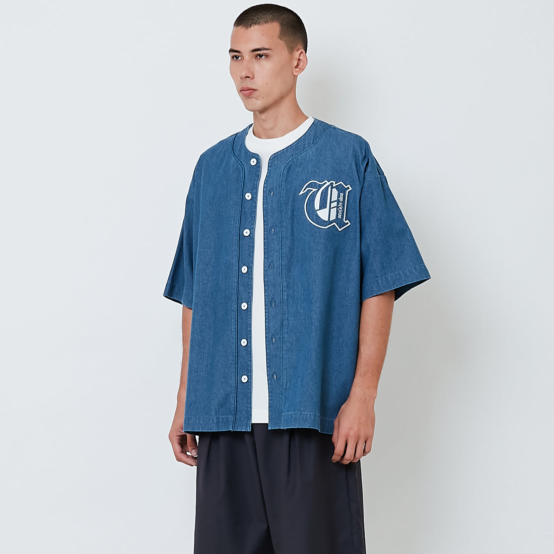 Men Embroidery Baseball Shirt - Blue - SM2603030A
