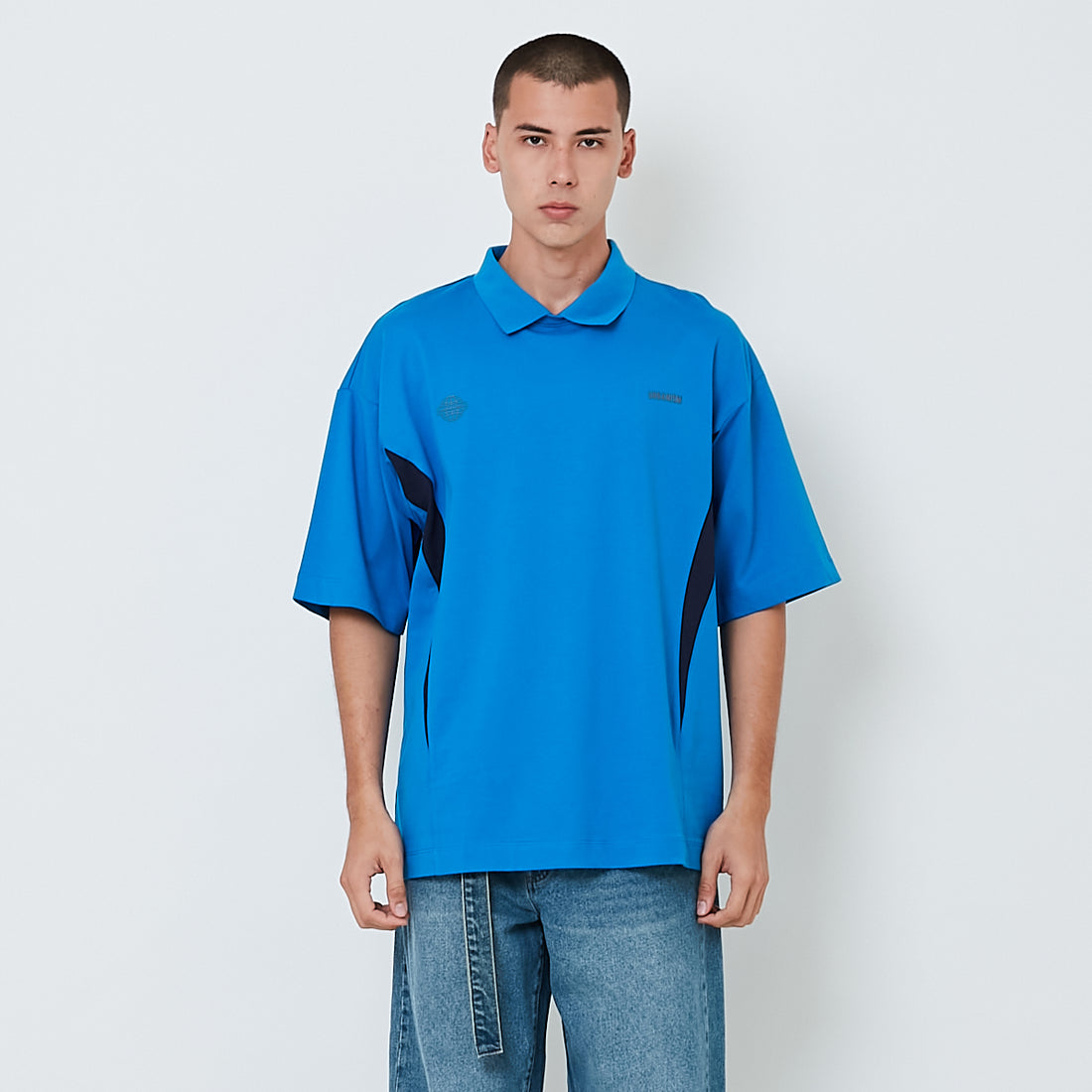 Men Printed Oversized Polo Tee - Blue - SM2603032B
