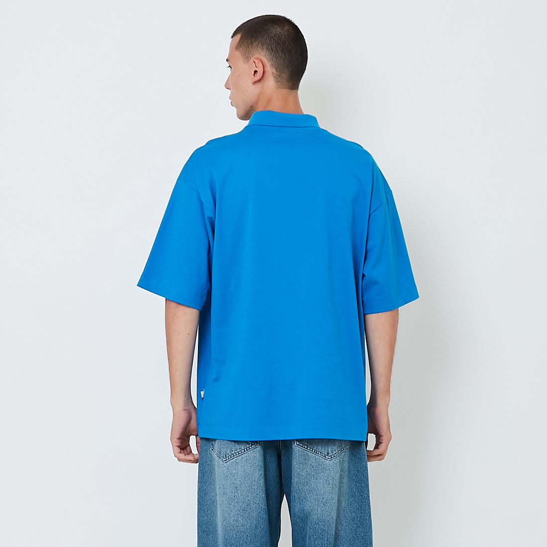 Men Printed Oversized Polo Tee - Blue - SM2603032B