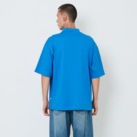 Men Printed Oversized Polo Tee - Blue - SM2603032B