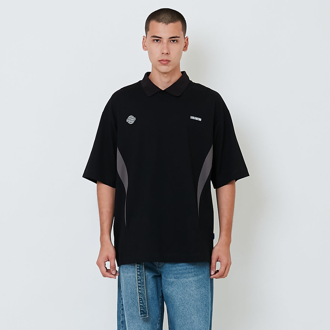 Men Printed Oversized Polo Tee - Black - SM2603032C