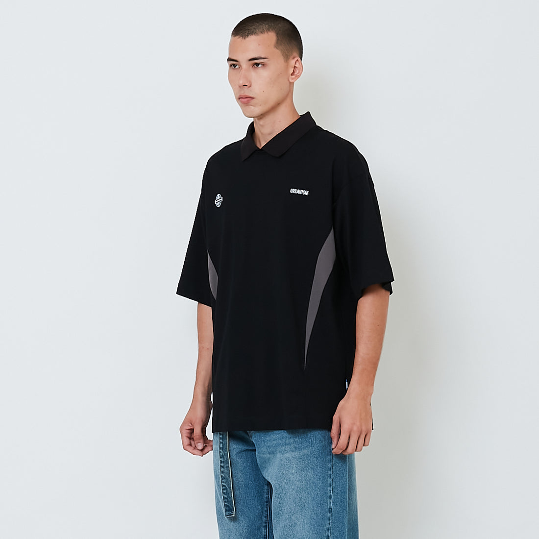 Men Printed Oversized Polo Tee - Black - SM2603032C