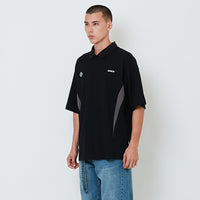 Men Printed Oversized Polo Tee - Black - SM2603032C