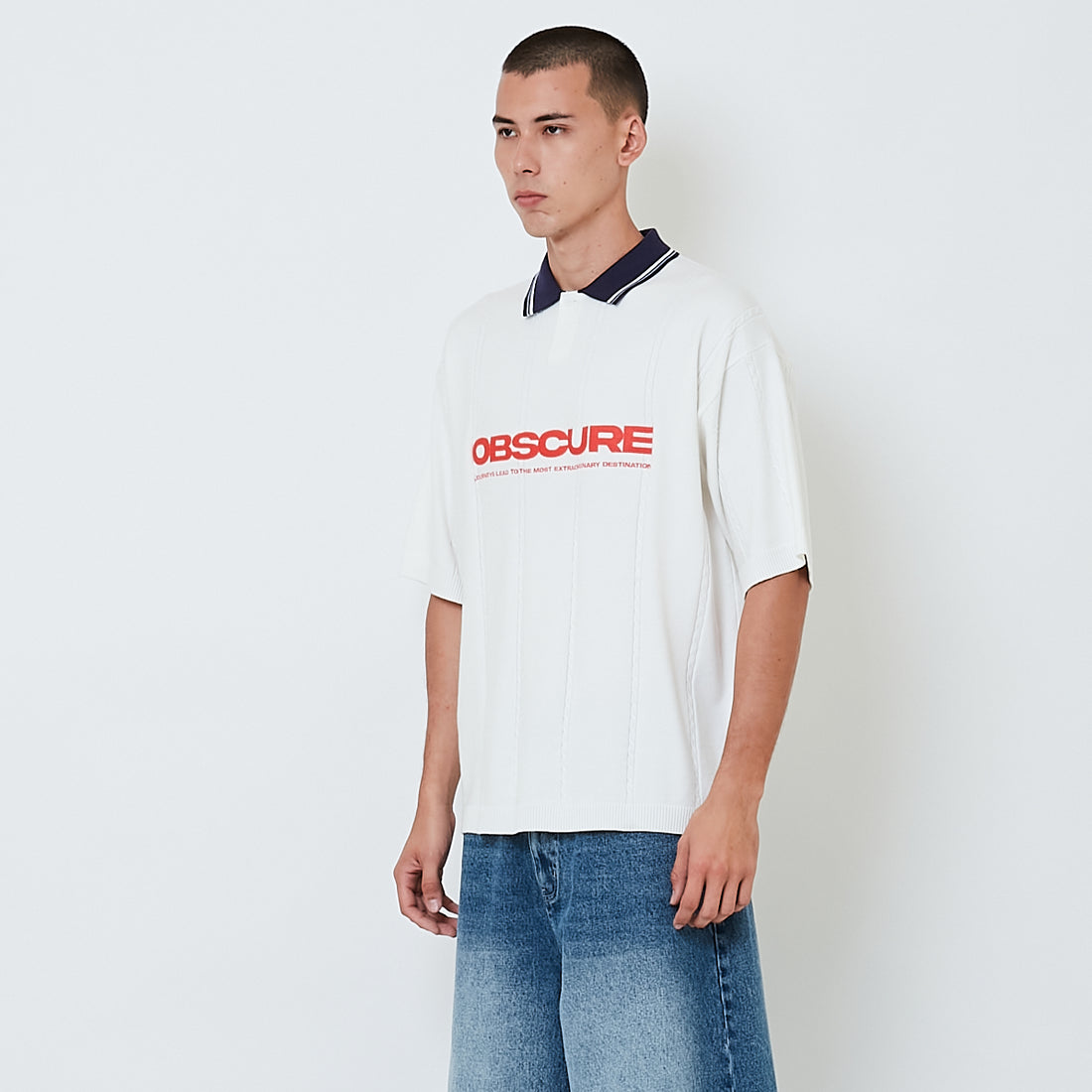 Men Embroidery Oversized Polo Top - Off White - SM2603033A