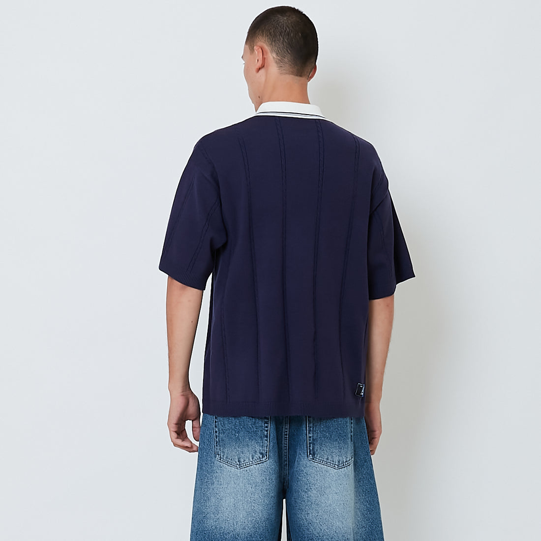 Men Embroidery Oversized Polo Top - Navy - SM2603033B