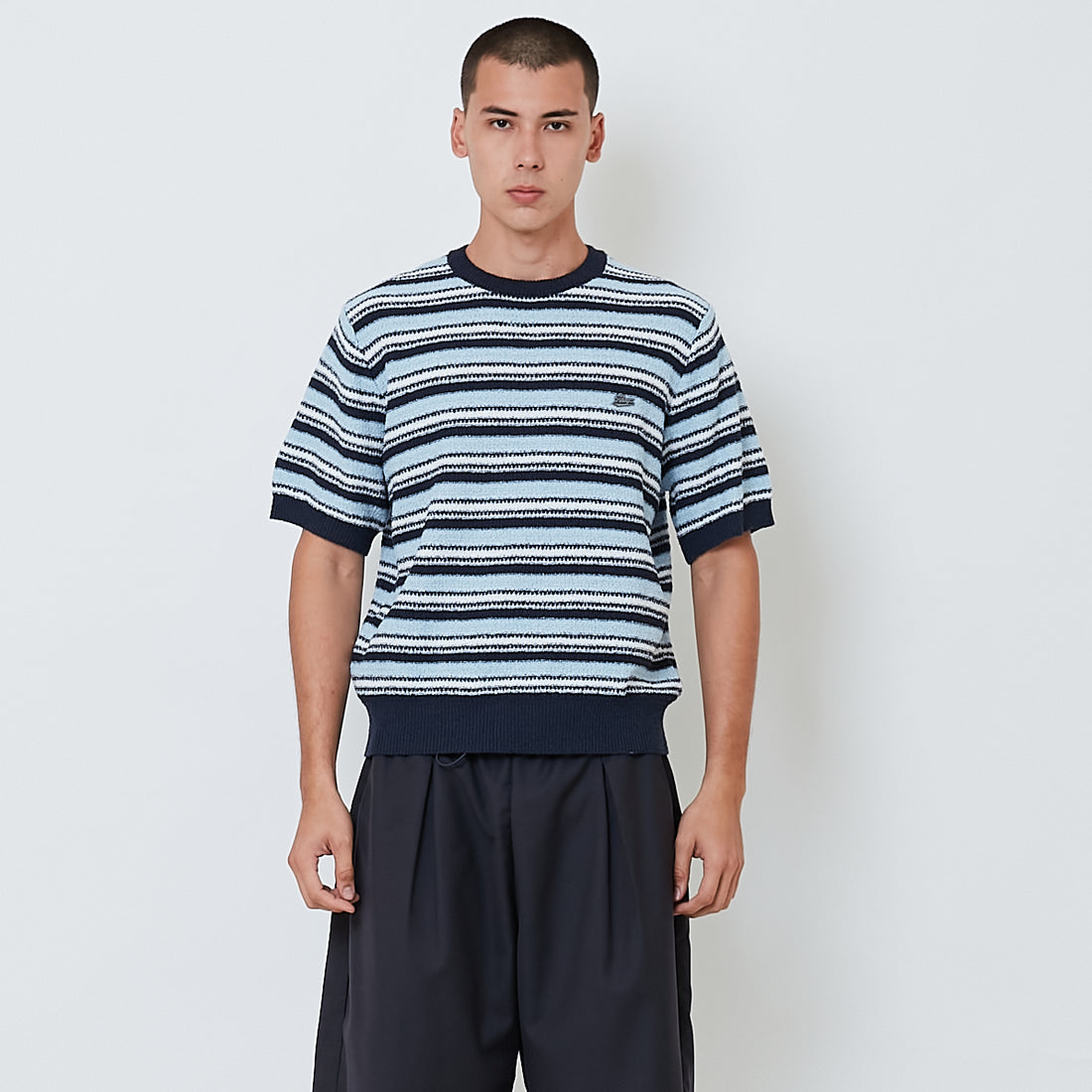 Men Oversized Stripe Sweater - Light Blue - SM2603034A
