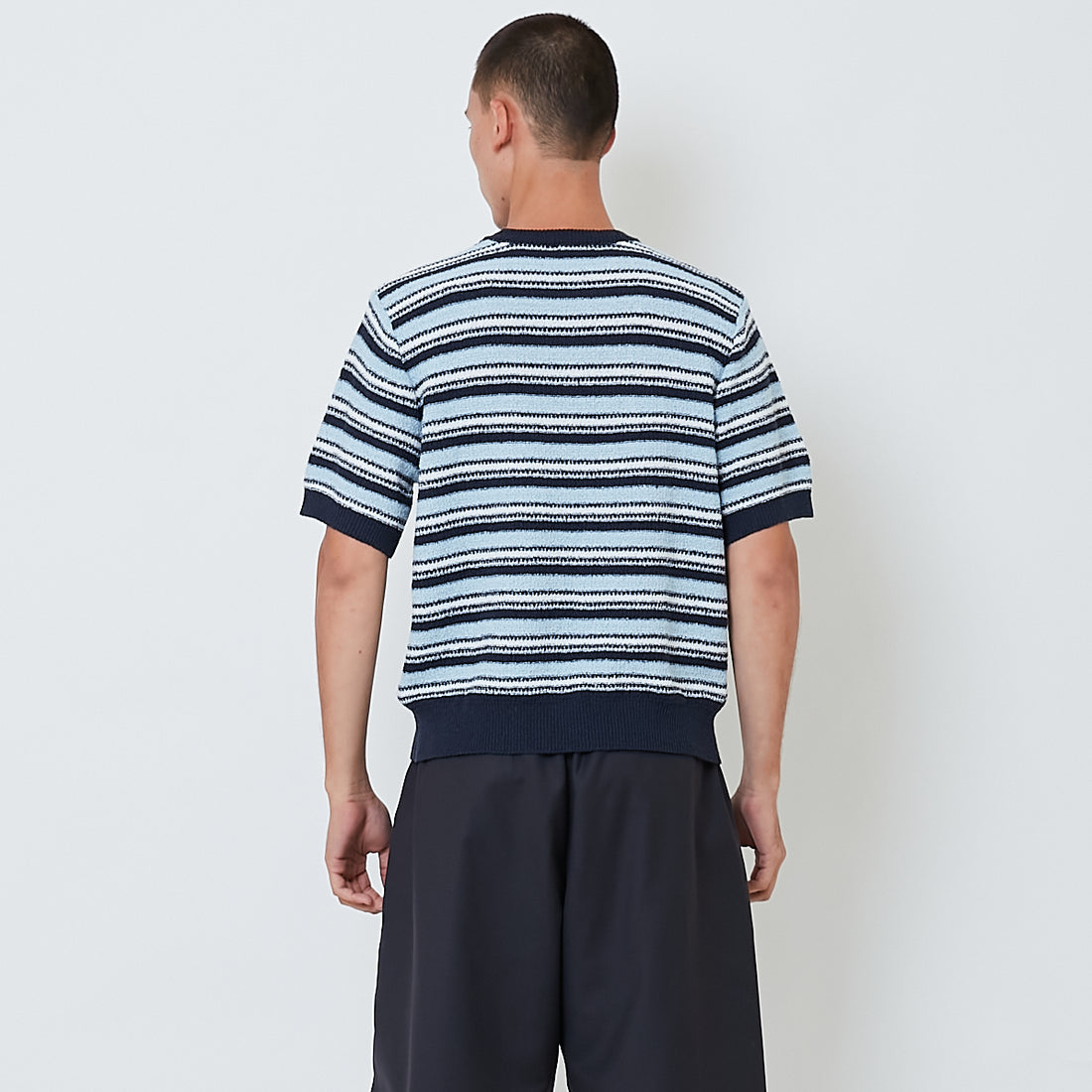 Men Oversized Stripe Sweater - Light Blue - SM2603034A