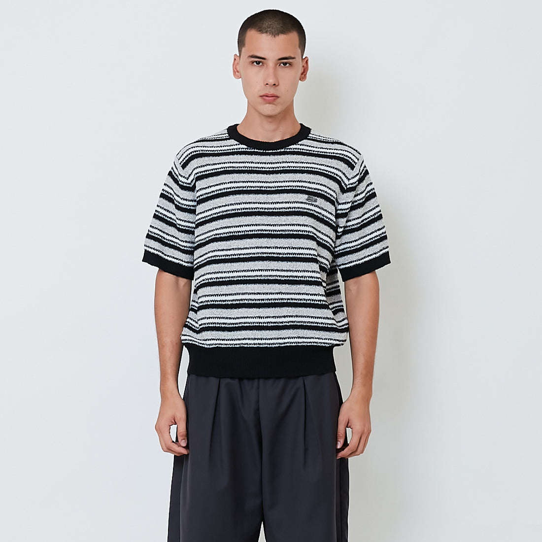 Men Oversized Stripe Sweater - Light Grey - SM2603034B