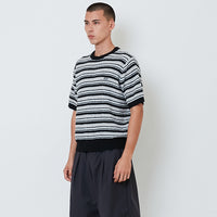 Men Oversized Stripe Sweater - Light Grey - SM2603034B