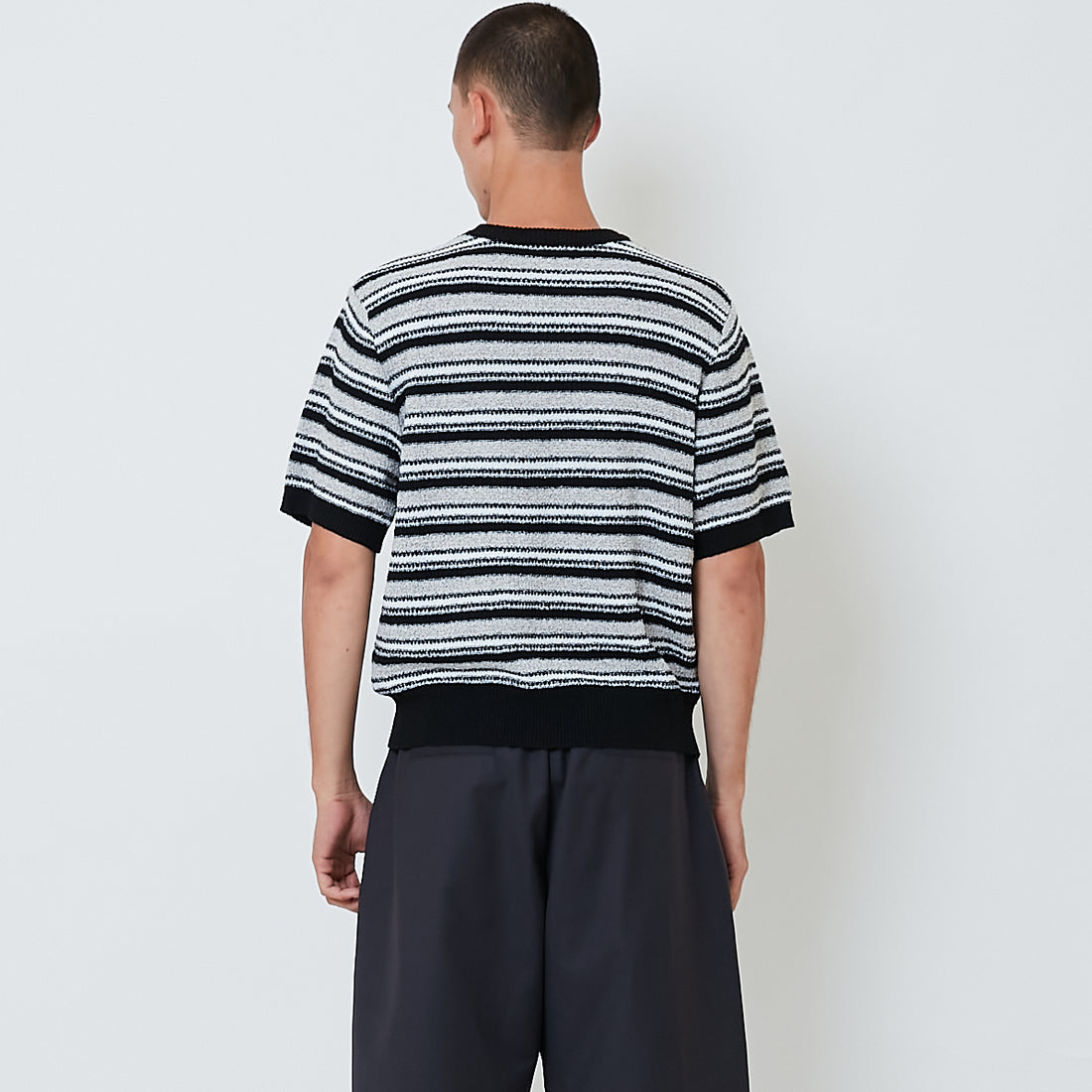 Men Oversized Stripe Sweater - Light Grey - SM2603034B