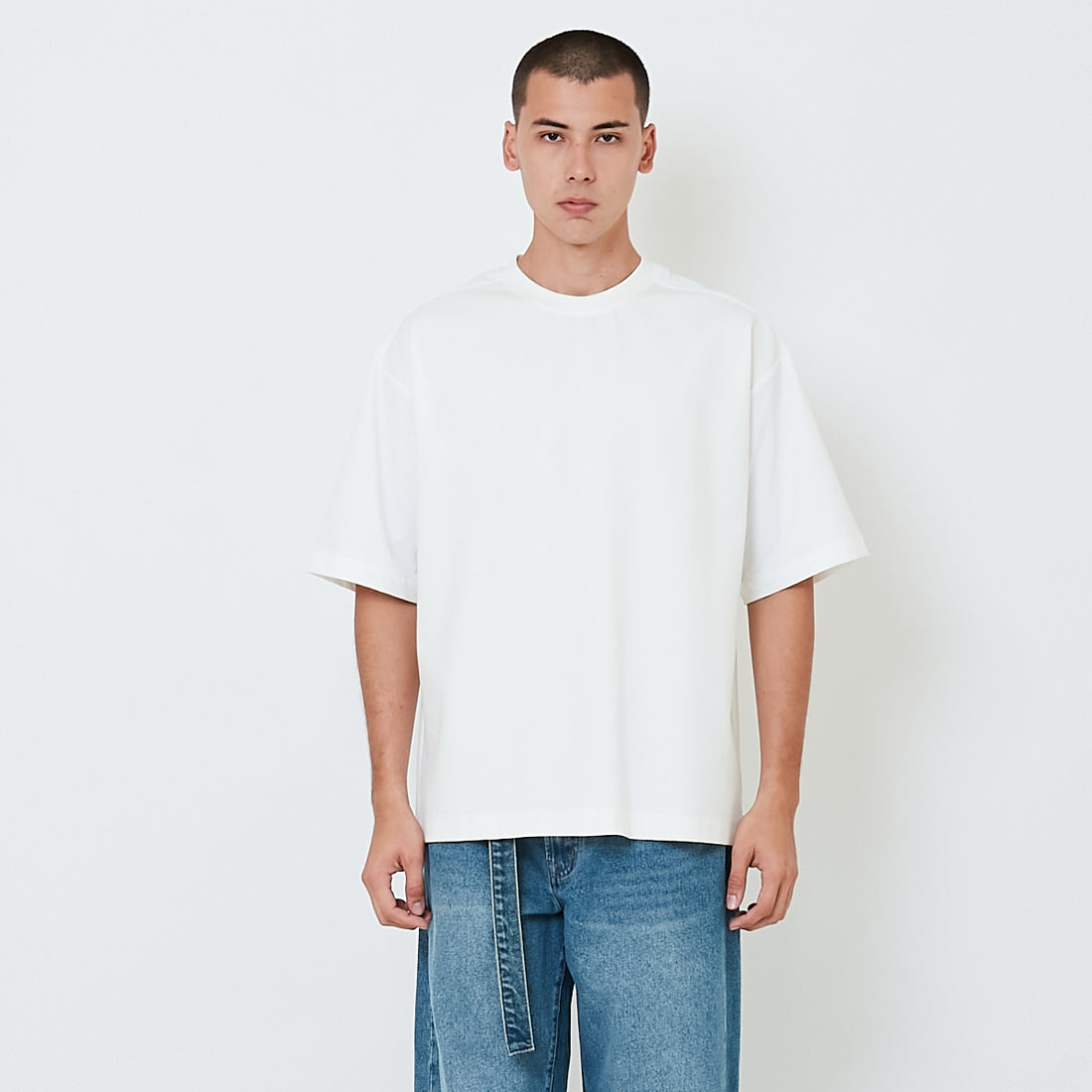 Men Hybird Oversized Tee - Off White - SM2603037A