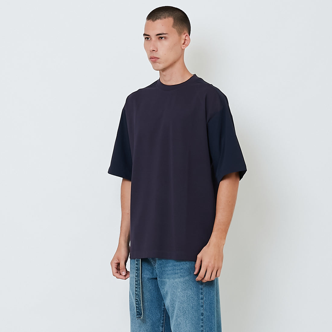 Men Hybird Oversized Tee - Navy - SM2603037B