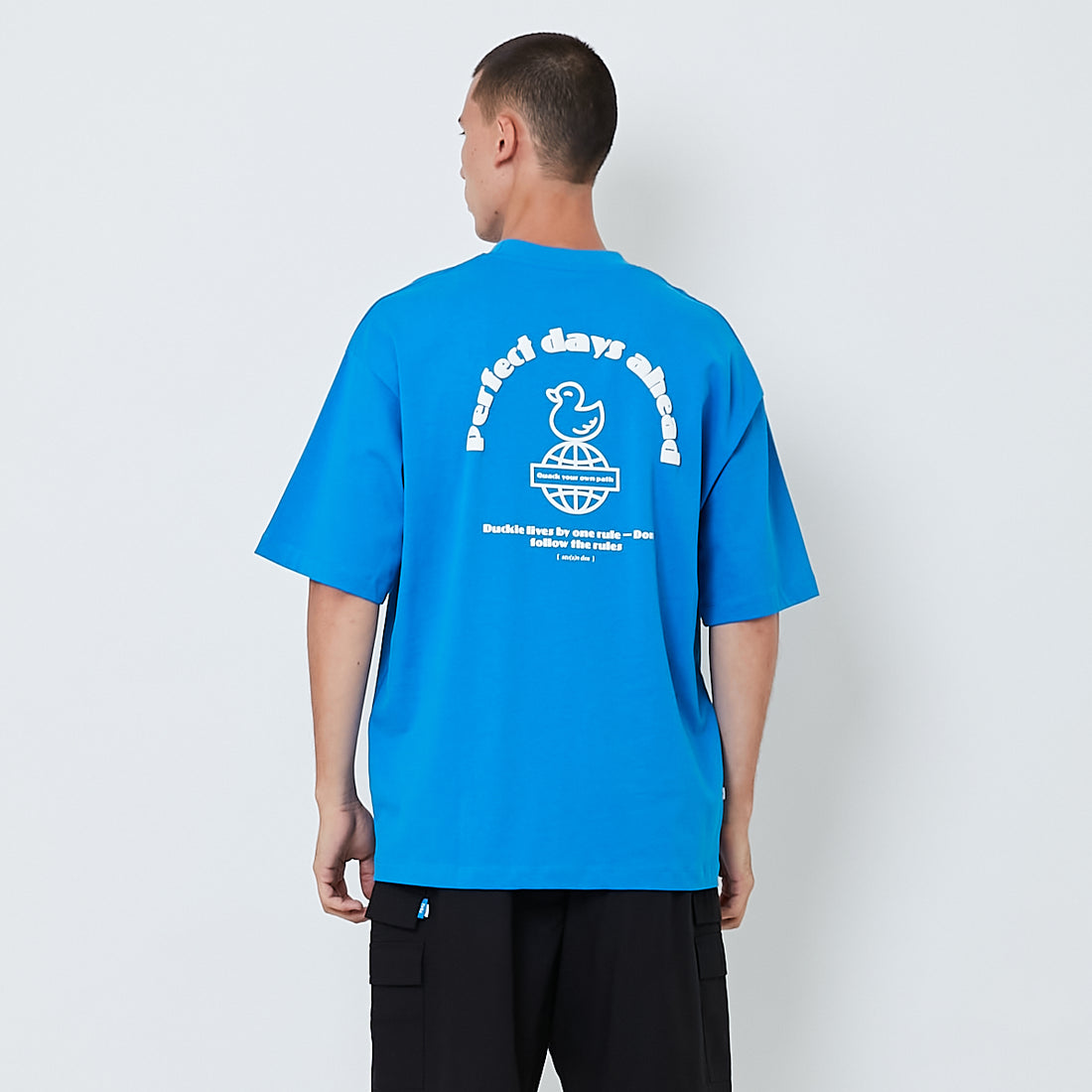 Men Printed Oversized Tee - Blue - SM2603038B