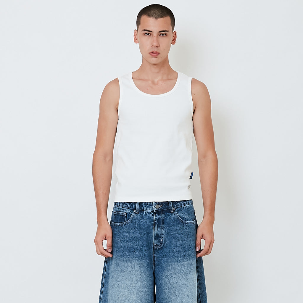 Men Ribbed Tank Top - Off White - SM2603061A