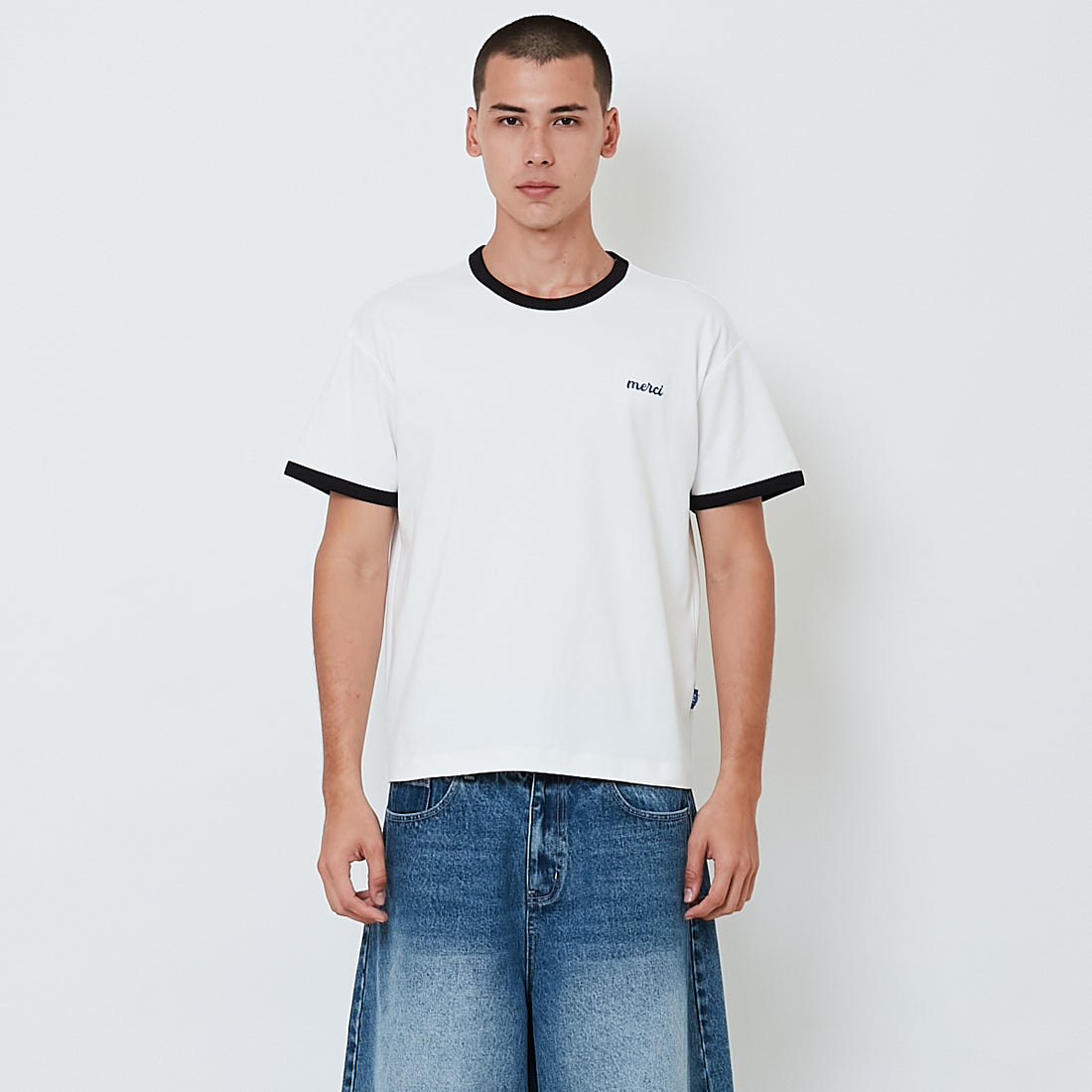 Men Printed Ringer Tee - Off White - SM2603079A