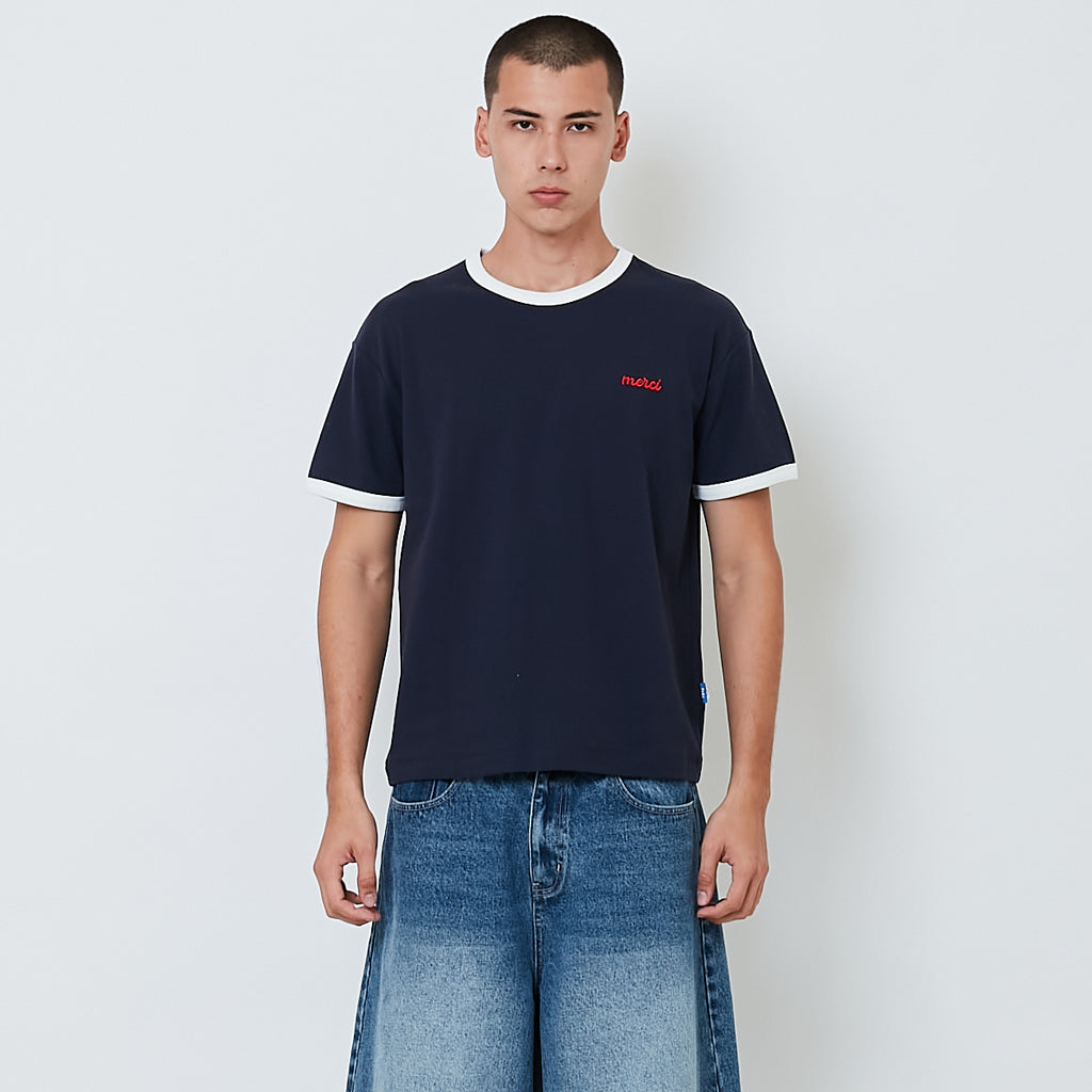 Men Printed Ringer Tee - Black - SM2603079B