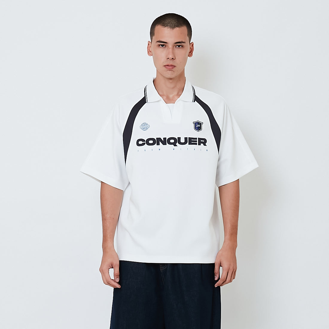 Men Printed Oversized Polo Tee - Off White - SM2604044A