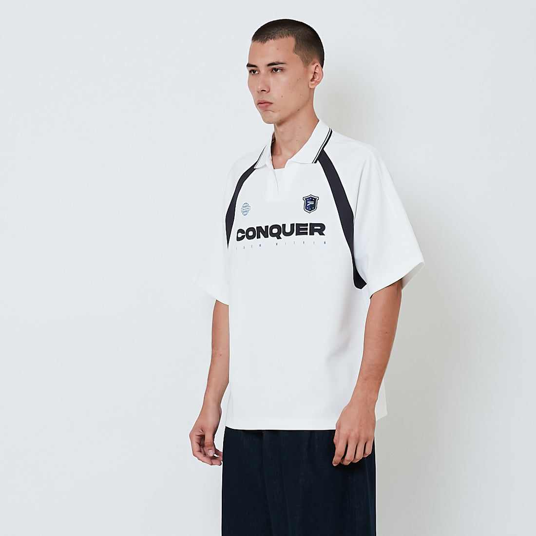 Men Printed Oversized Polo Tee - Off White - SM2604044A