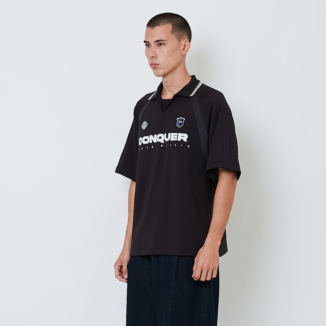 Men Printed Oversized Polo Tee - Black - SM2604044B