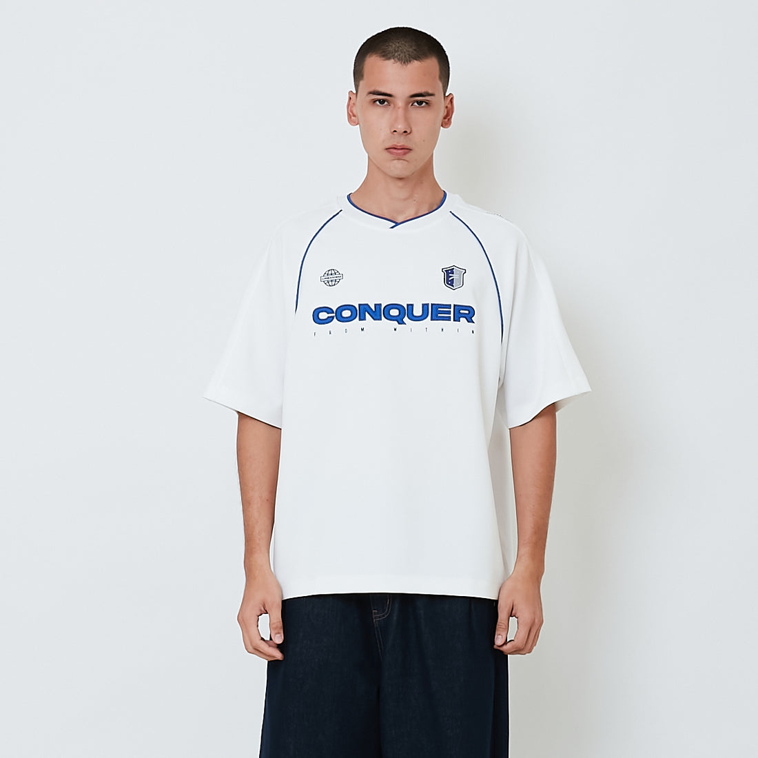 Men Embroidery Oversized Jersey Tee - Off White - SM2604045A