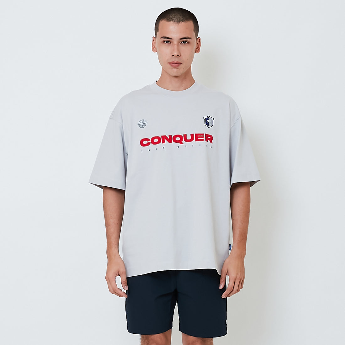 Men Embroidery Oversized Tee - Grey - SM2604046B