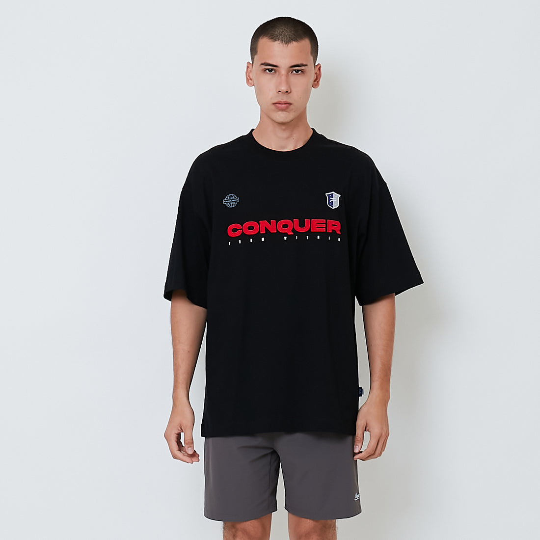 Men Embroidery Oversized Tee - Black - SM2604046D