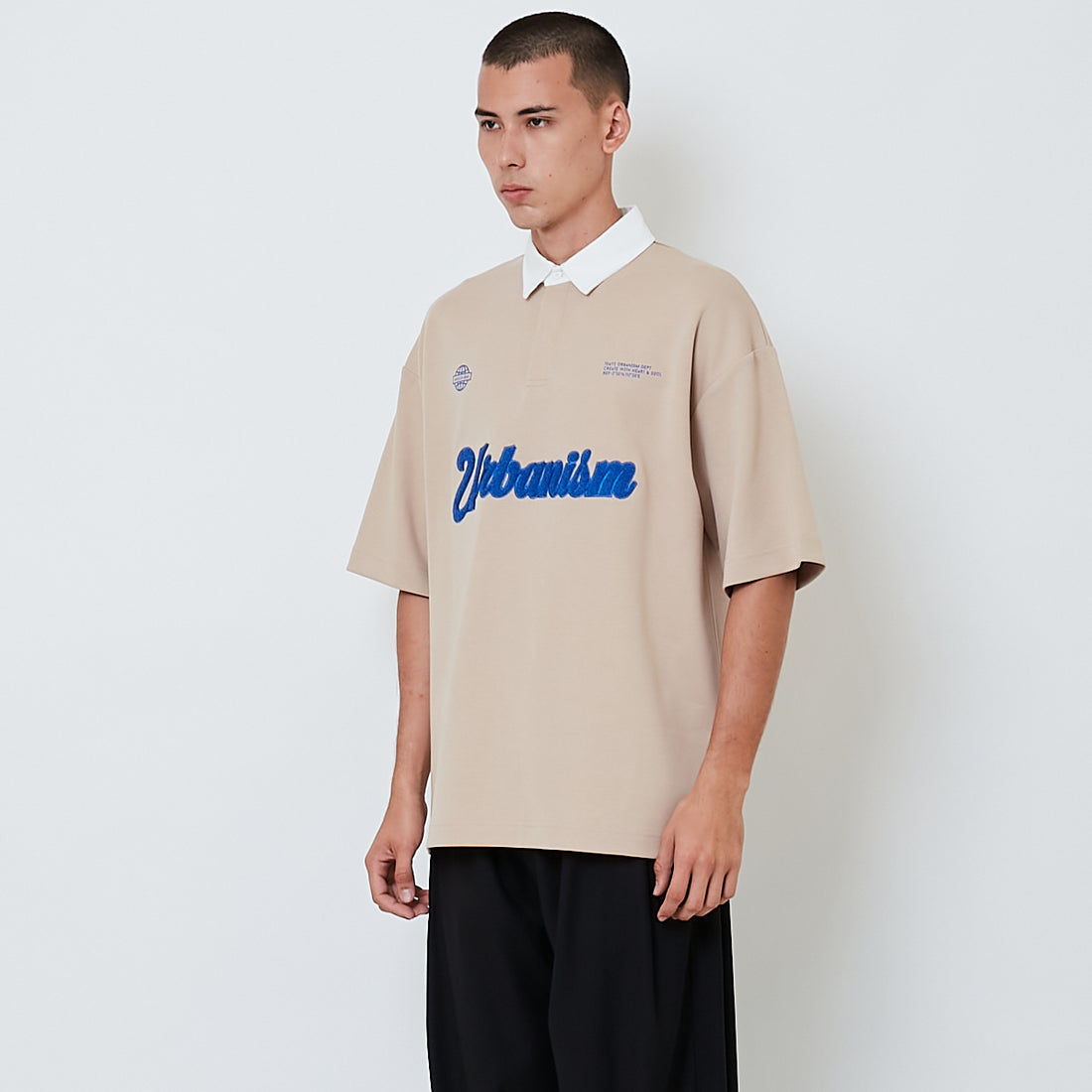 Men Embroidery Oversized Polo Tee - Beige - SM2604047A