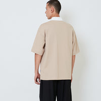 Men Embroidery Oversized Polo Tee - Beige - SM2604047A