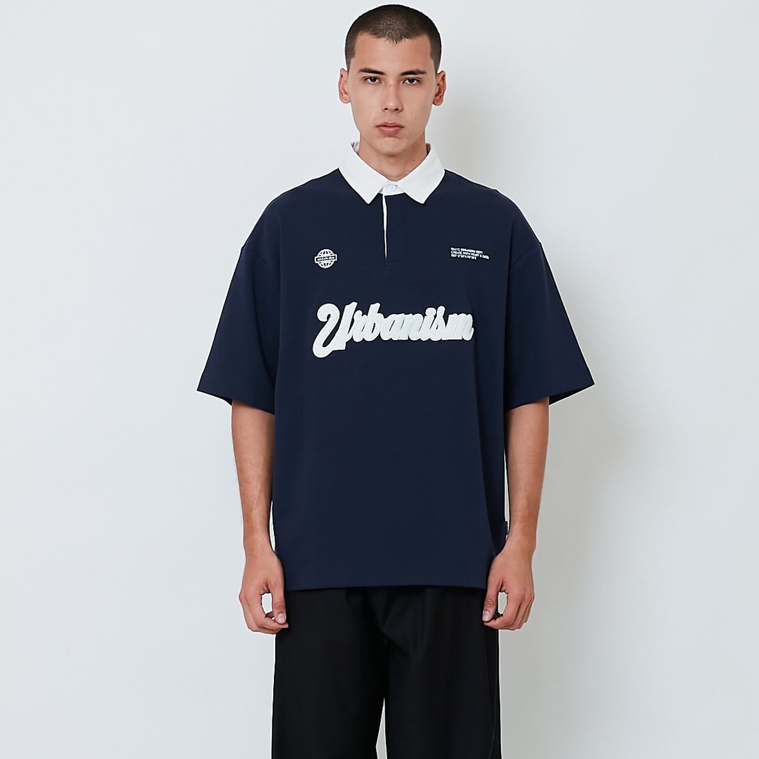 Men Embroidery Oversized Polo Tee - Navy - SM2604047B